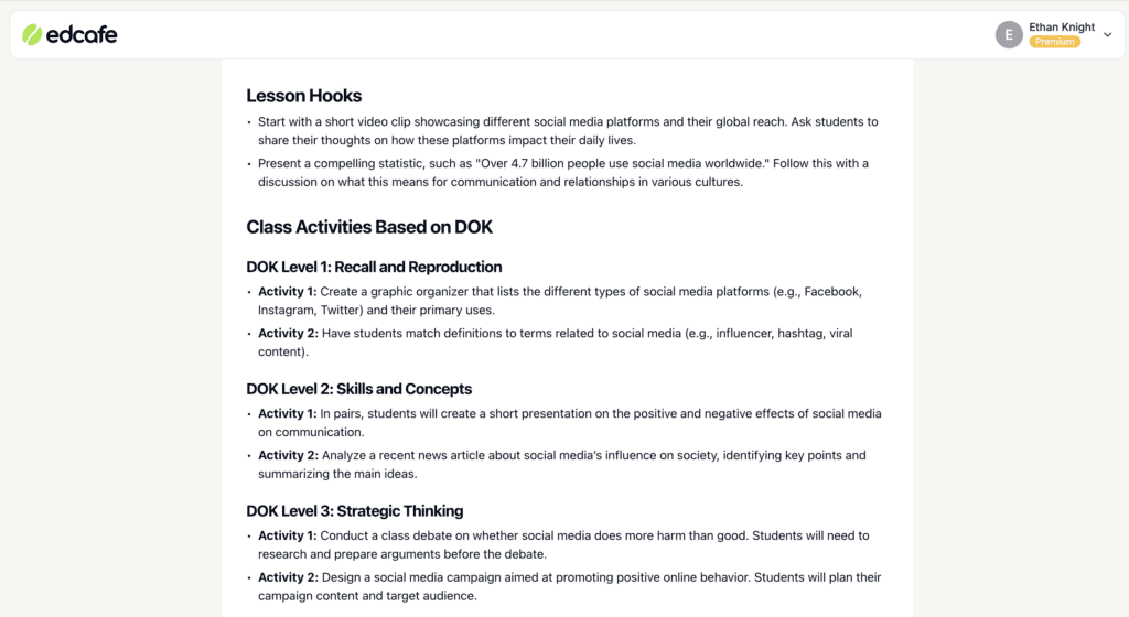 Sample differentiation strategies generated by Edcafe AI