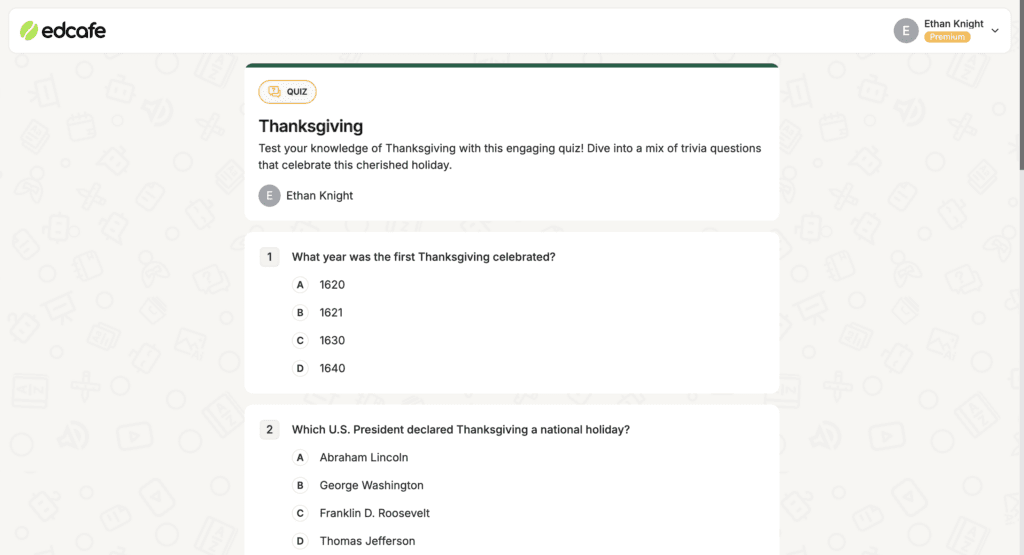 AI quiz generator by Edcafe AI, objective type