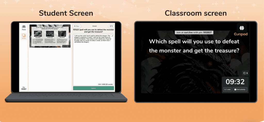 Curipod interactive lesson with student responses