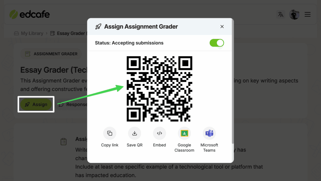 Edcafe AI assign feature with QR code